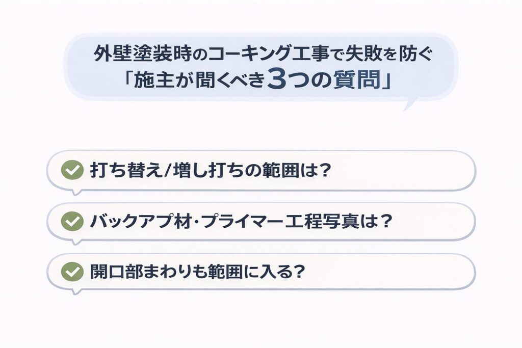 コーキング工事で聞くべき３つの質問