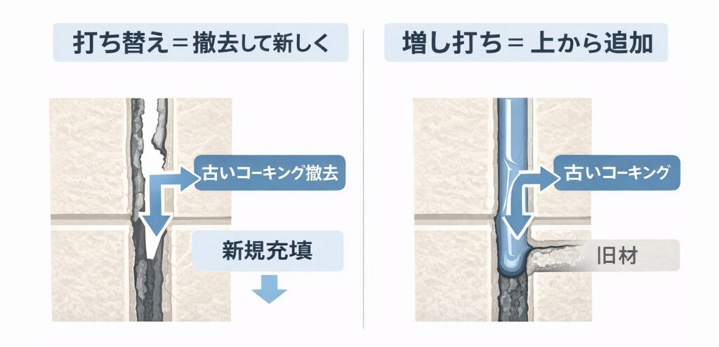 コーキング　打ち替えと増し打ち